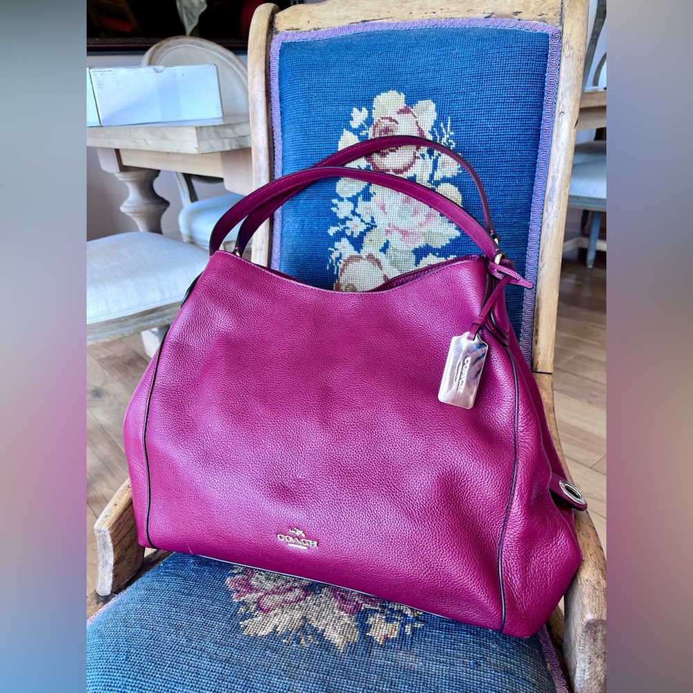 Coach Edie Bag circa 2018. Wine red. 15”width x12”height.